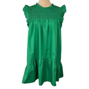 Emelia Kelly Green Dress Ruffle Smocked Shift Size L Large Knee Length